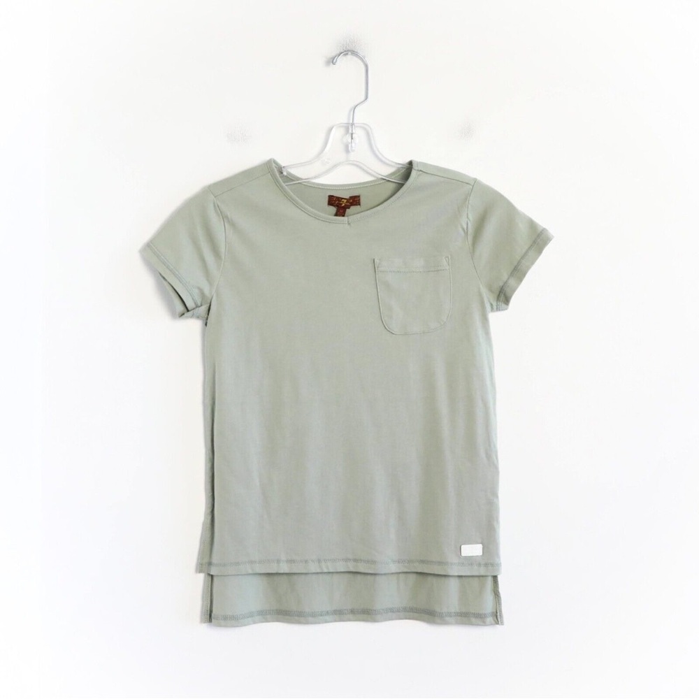 7 for All Mankind girls high low t-shirt green khaki M cotton soft stretch NWOT